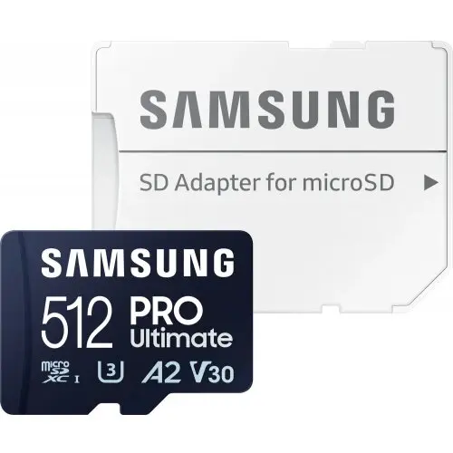 Samsung Memory Card microSDXC Samsung PRO Ultimate MB-MY512SA/WW 512 GB, Class 10, UHS-I U3, V30, A2 + Adaptor SD