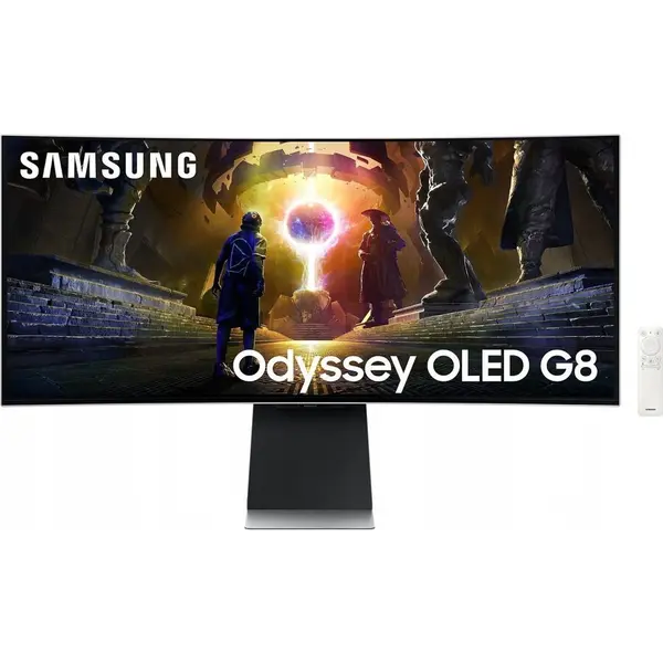 Samsung Monitor gaming Samsung Odyssey OLED G8 LS34DG850SUXEN, 34, OLED, UWQHD, 175 Hz, 0.03 ms, 1800R Curved, HDR10, HDR10+ Gaming, Argintiu