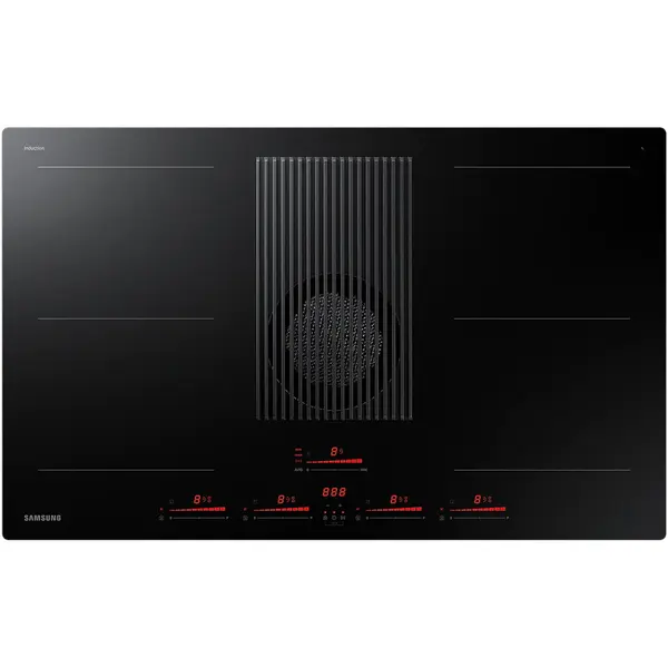 Samsung Plita incorporabila cu Hota Infinite line Samsung NZ84T974VK/UR, Inductie, Dual Flex Zone, Hota integrata, 575 mc/h, Clasa A+, 83 cm, Negru