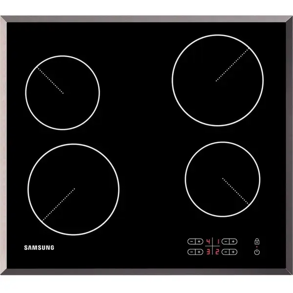 Samsung Plita incorporabila Samsung C61R2AAST/BOL, Vitroceramica, Touch, LED, Child Lock, Rama inox, 51 cm, Sticla neagra
