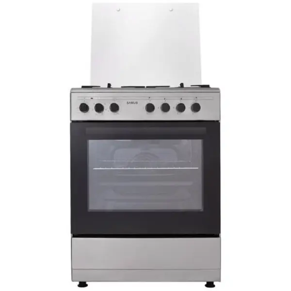 Samus Aragaz mixt Samus SM662AENS INOX, Gaz, 4 Arzatoare, Arzator Wok, Cuptor electric, 56 L, 59.8 cm, Inox