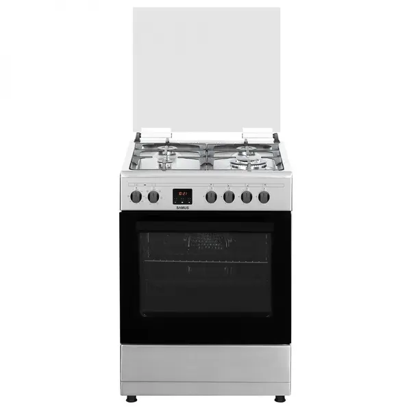 Samus Aragaz mixt Samus SM663AENS1 INOX, Gaz, 4 Arzatoare, Arzator Wok, Cuptor electric, 56 L, 59.8 cm, Inox