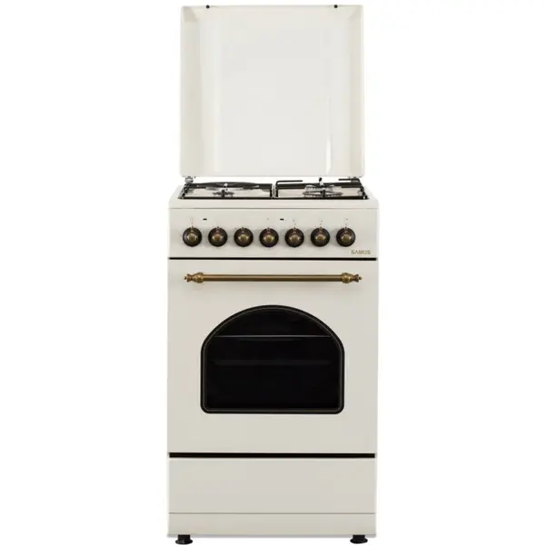 Samus Aragaz rustic Samus SR550EL3C1, 3 arzatoare pe gaz + 1 electric, aprindere electrica, cuptor electric 48L, 3 functii, 2200W, timer mecanic, Bej
