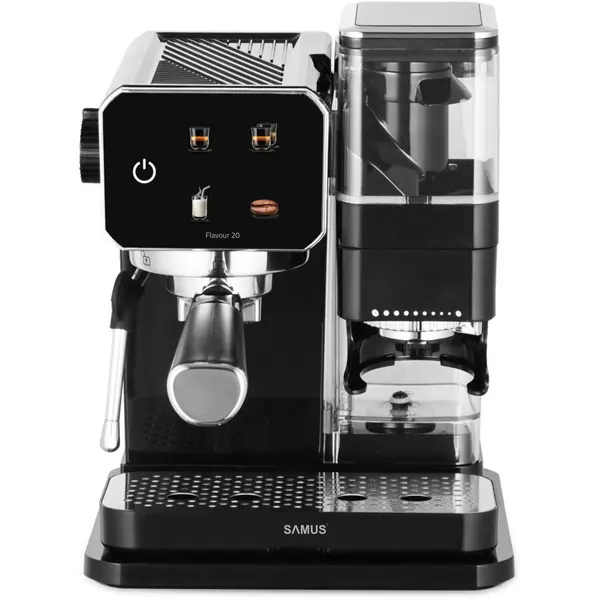 Samus Espressor manual Samus Flavour 20, 1350 W, 20 bari, Rasnita integrata 115g, Rezervor 0.9 l, Spumare, Negru
