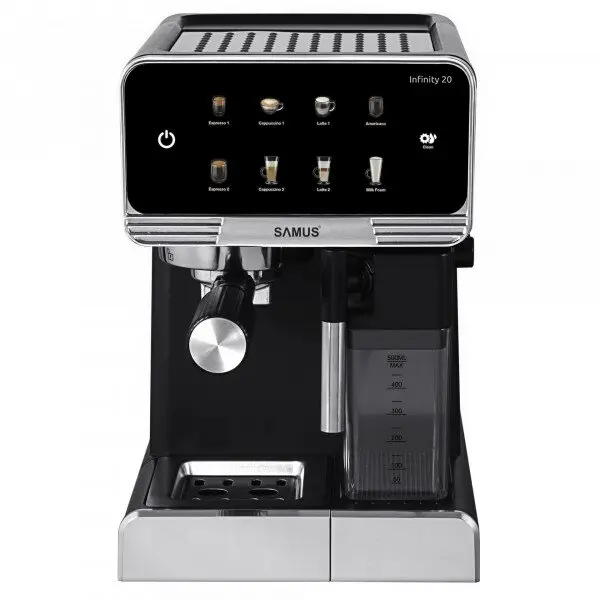 Samus Espressor Manual Samus INFINITY 20, 1350 W, 20 Bari, Rezervor apa 1800 ml, Rezervor lapte 500 ml, 7 Optiuni de cafea, Duza spumare lapte si tavita de colectare detasabile