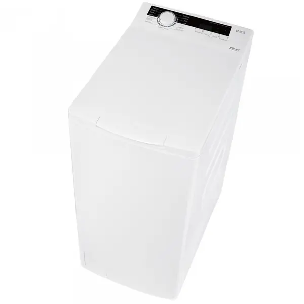 Samus Masina de spalat rufe verticala Samus WTSGDI-80133, 8 kg, 1300 rpm, Motor Inverter, 15 Programe, Clasa energetica A, latime 40 cm, Afisaj electronic, Blocare acces copii, Alb