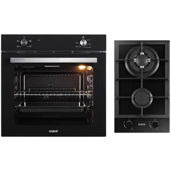 Samus Pachet Samus B14 Cuptor incorporabil Samus SC621G4, Electric, 81 L, 4 functii + Plita incorporabila Samus PSG-32SG2, Gaz, 2 Arzatoare, Aprindere electrica, Siguranta, Negru