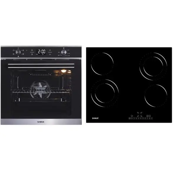 Samus Pachet Samus ONL18 Cuptor incorporabil Samus SC625GDX5, Electric, 75 L, 5 functii + Plita incorporabila Samus PSVE-64BG6, 4 Zone de gatit, Vitroceramica, Touch Control, 9 Trepte, Timer, Negru