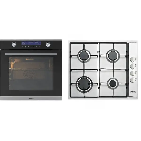 Samus PACHETCuptor incorporabil Samus SC631GD13, 74 L, clasa A+, 3440 W, + Plita incorporabila Samus PSG-64SX, 58 cm, 4 arzatoare pe gaz, Inox