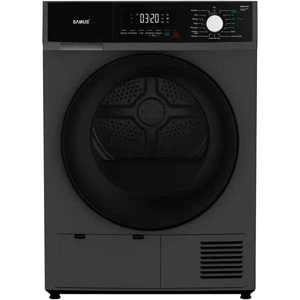Samus Uscator de rufe Samus SWDP-817DS, Pompa de caldura, 8 kg, 16 programe, Clasa E, Gri inchis
