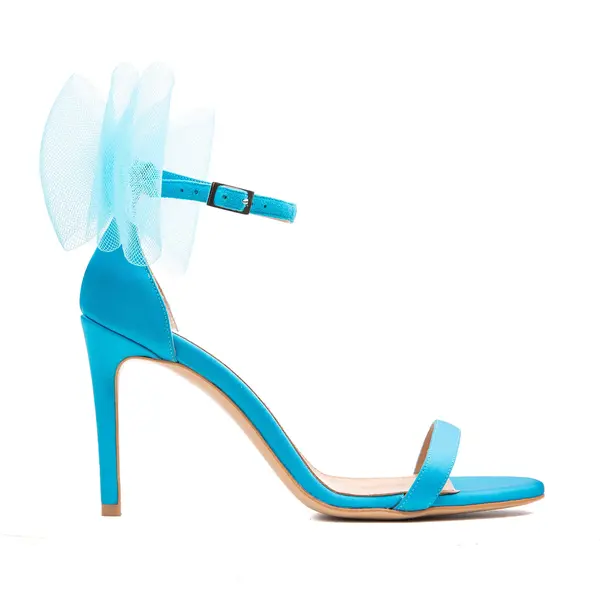 Sandale Agata cu Funde Tulle, Satin, Albastre - 37 / 9.5 cm