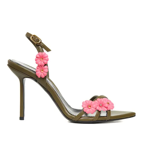 Sandale Amelie Piele Naturala, Kaki/Roz - Premium Collection - 42 / 10 cm