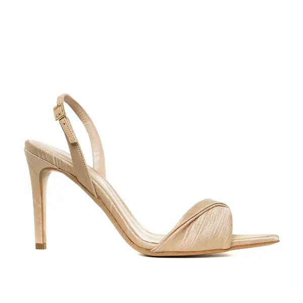 Sandale Cleo Satin Texturat, Varf Ascutit, Nude-Auriu - 36 / 8 cm