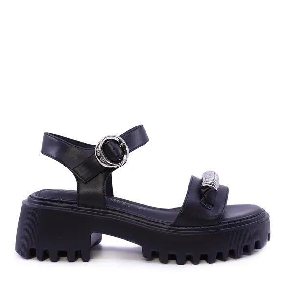 Sandale cu accesoriu metalic femei Enzo Bertini negre din piele 1399DS1284N