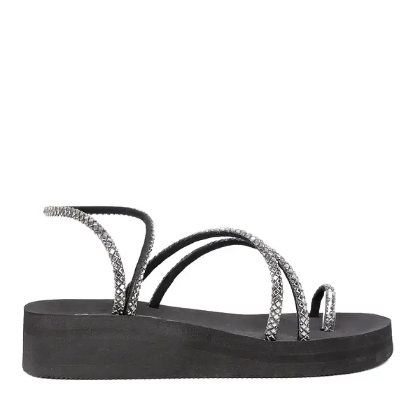 Sandale cu barete din ștrasuri femei Benvenuti negre 3939ds7192n