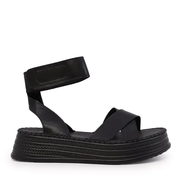 Sandale cu închidere pe gleznă femei Benvenuti negre din piele 1279DS6479N