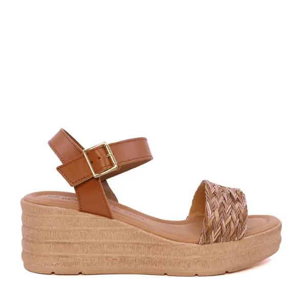 Sandale cu platformă femei Benvenuti cognac din piele și textil 2619DS0013CO