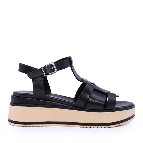 Sandale cu platforma femei Benvenuti negre din piele 807DS6708N