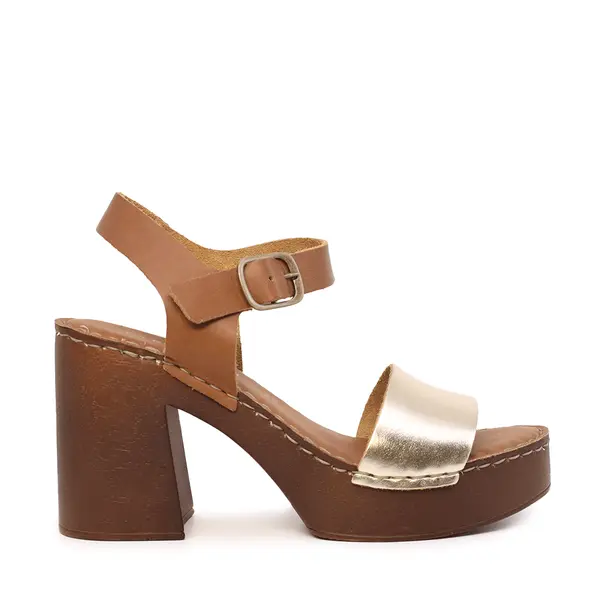 Sandale cu toc femei Benvenuti aurii din piele 519DS5464AU