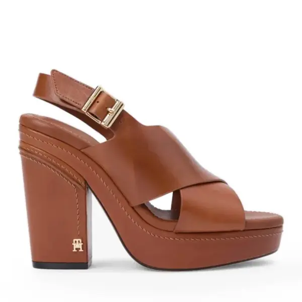Sandale cu toc femei Tommy Hilfiger maro din piele 3411DS9274M
