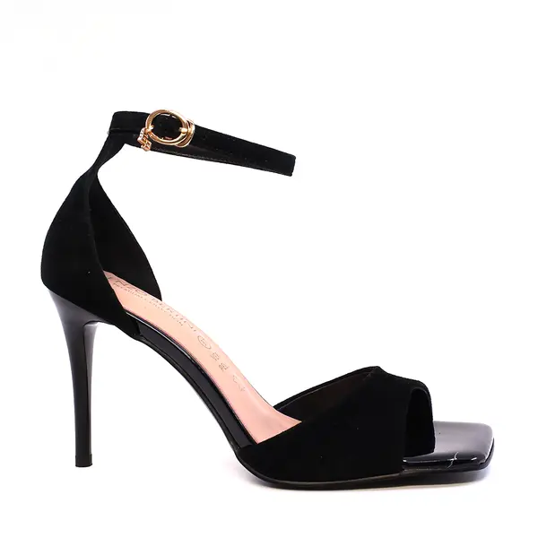 Sandale cu toc înalt femei Enzo Bertini Premium Collection negre din piele întoarsă 1121DS8036VN