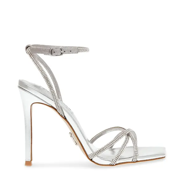 Sandale cu toc înalt femei Steve Madden Slayed argintii cu ștrasuri 1469DSSLAYEDAG