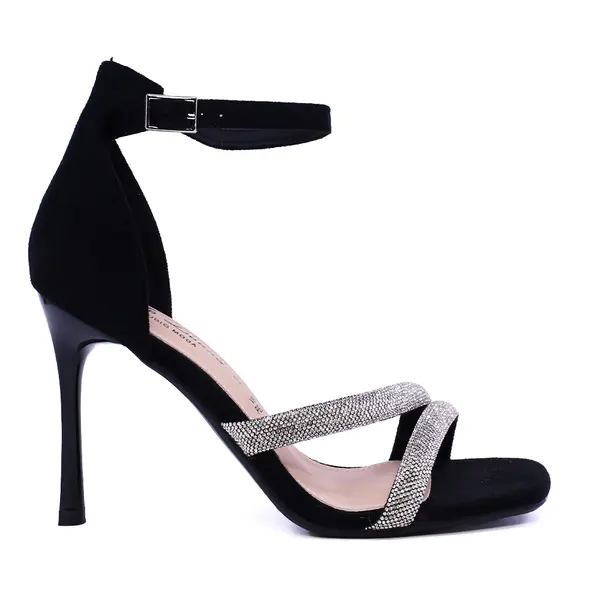 Sandale cu toc înalt și ștrasuri femei Solo Donna negre 1161DS7200VN