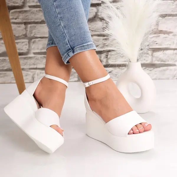 Sandale dama cu platforma Albe din Piele Ecologica Octaia