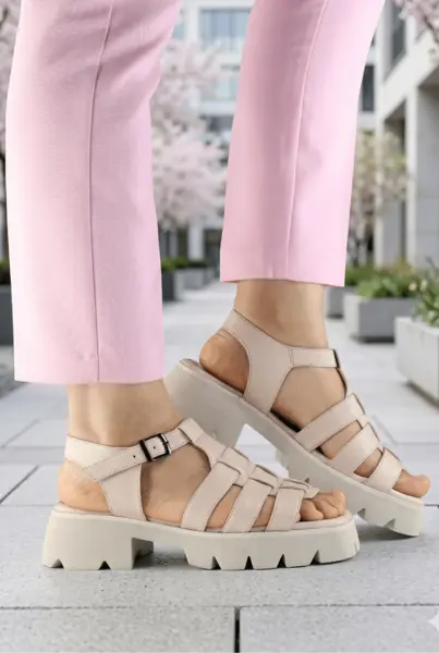 Sandale Dama din Piele Naturala Bej - REDE BEIGE