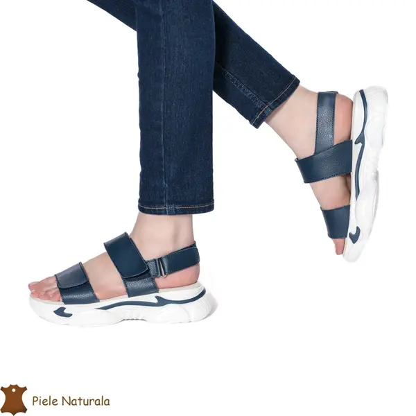 Sandale Dama din Piele naturală cu Platforma CRL0125 BLEUMARIN