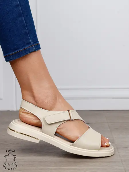 Sandale damă din piele naturală model casual cu talpă joasă și design modern CRL1646 BEJ