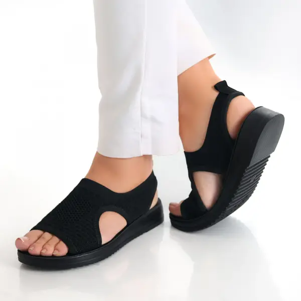Sandale dama fara toc Negre din Textil Ortena