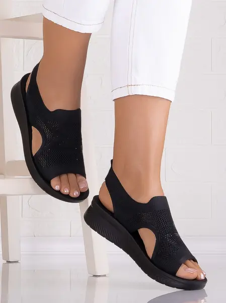 Sandale dama fara toc Negre din Textil ZINNA