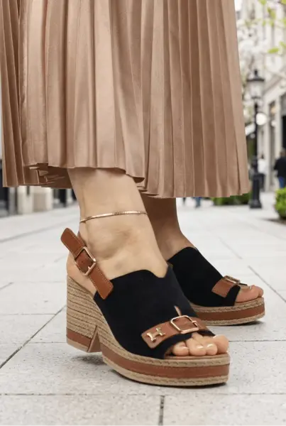 Sandale din Piele Nere cu Talpa Ortopedica - ZINY BLACK