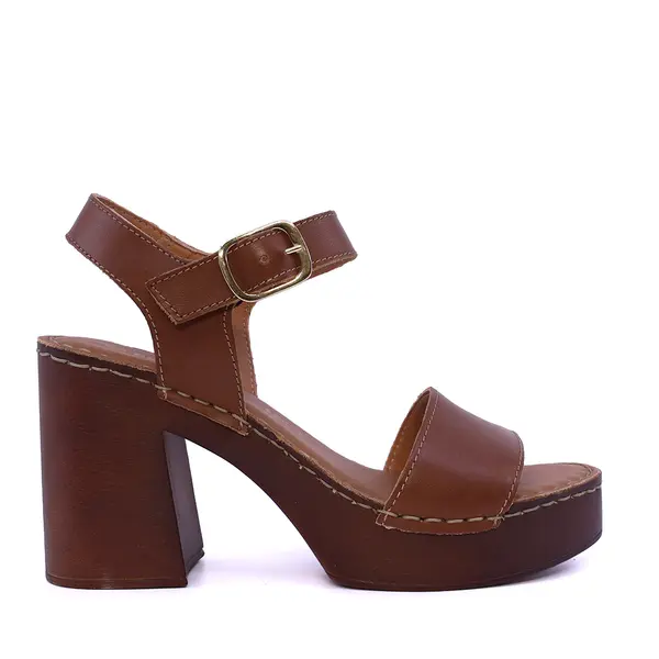 Sandale femei cu toc gros Benvenuti maro din piele 511DS5464CO