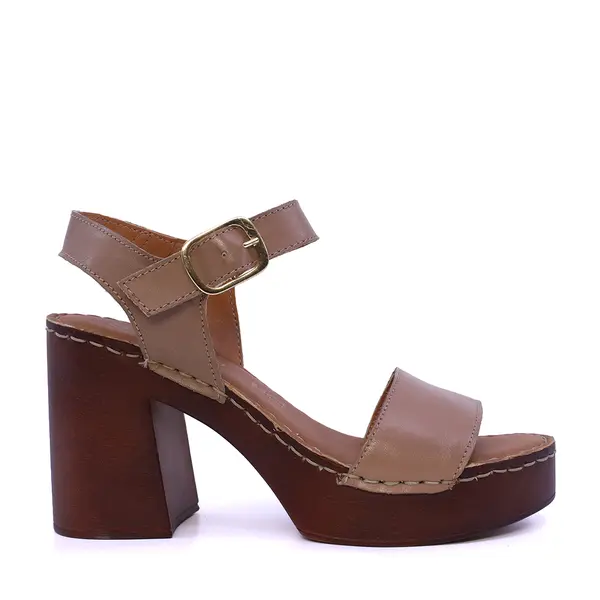 Sandale femei cu toc gros Benvenuti taupe din piele 511DS5464TA