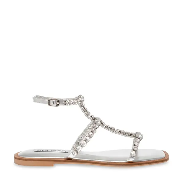 Sandale femei Steve Madden argintii cu pietre și talpă joasă 1467DSSTLUCIAAG