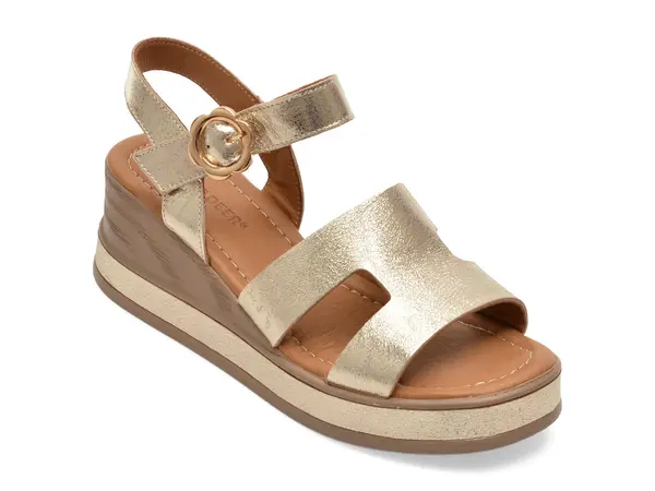 Sandale GOLD DEER aurii, 22075, din piele naturala