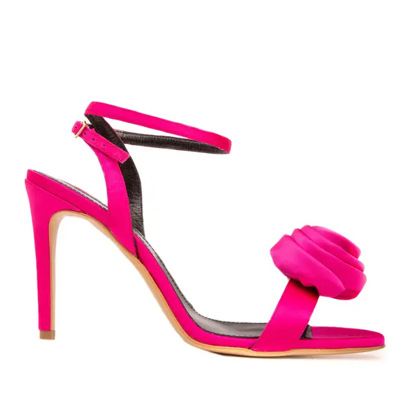 Sandale Lauren cu Floare Satin, Fucsia - 37 / 8 cm