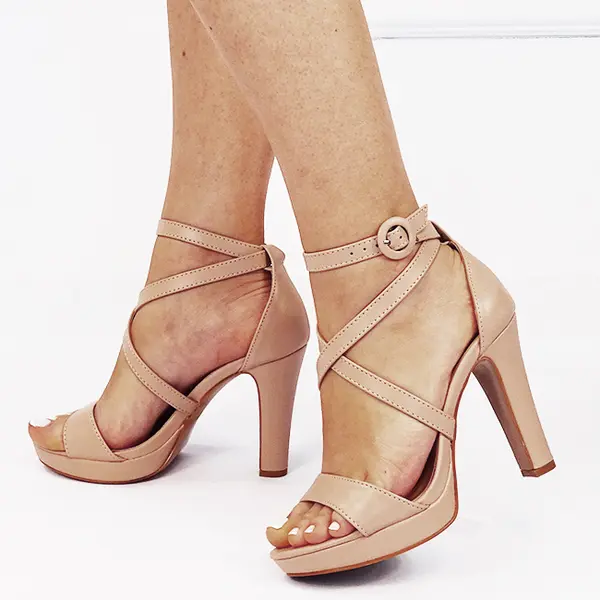 Sandale resigilate elegante nude cu platforma BDB8786-RESIG