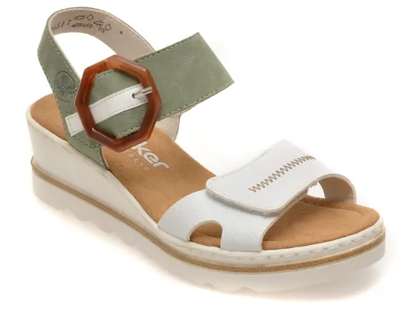 Sandale RIEKER albe, 67476, din piele ecologica