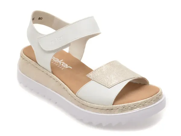 Sandale RIEKER albe, V4476, din piele ecologica