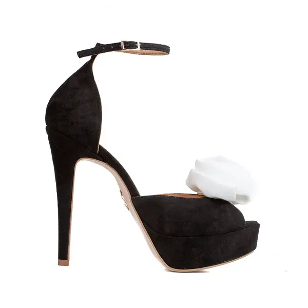Sandale Rose cu Platforma, Piele Intoarsa, Negru/Alb - 38 / 14 cm - Gros
