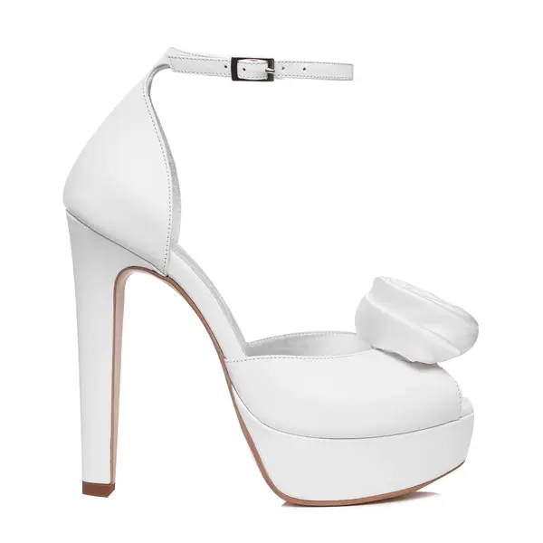 Sandale Rose cu Platforma, Piele Naturala, Albe - 37 / 14 cm - Gros