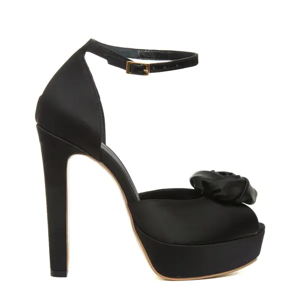 Sandale Rose cu Platforma, Satin Negru - 38 / 14 cm - Gros