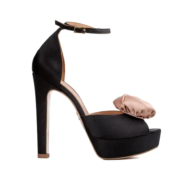Sandale Rose cu Platforma, Satin Negru/Nude - 40 / 14 cm - Subtire
