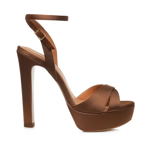 Sandale Sienna cu Platforma, Satin, Mocha Mousse - 35 / 14 cm - Subtire