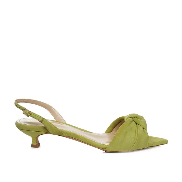 Sandale Sofia Piele Intoarsa, Varf Ascutit, Verde-Fistic - Kitten Heels - 39 / 4 cm
