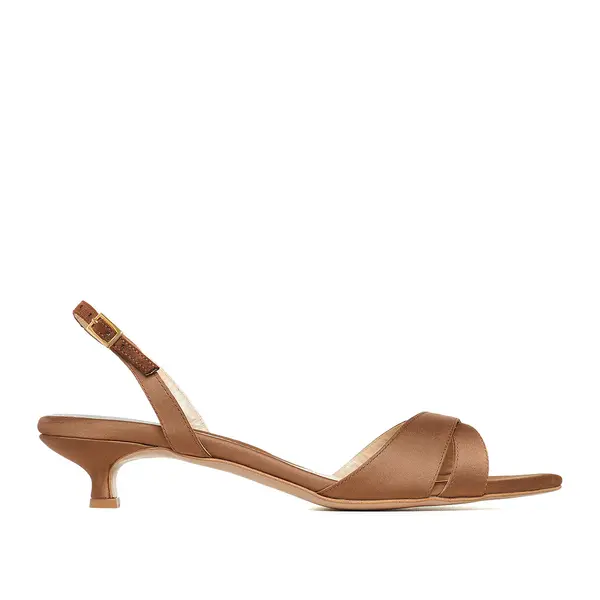 Sandale Thea Satin, Varf Ascutit, Mocha Mousse - Kitten Heels - 37 / 4 cm