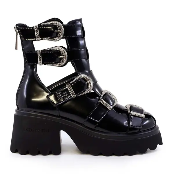 Sandale tip gladiator femei Enzo Bertini negre din piele lăcuită 3869DS012LN